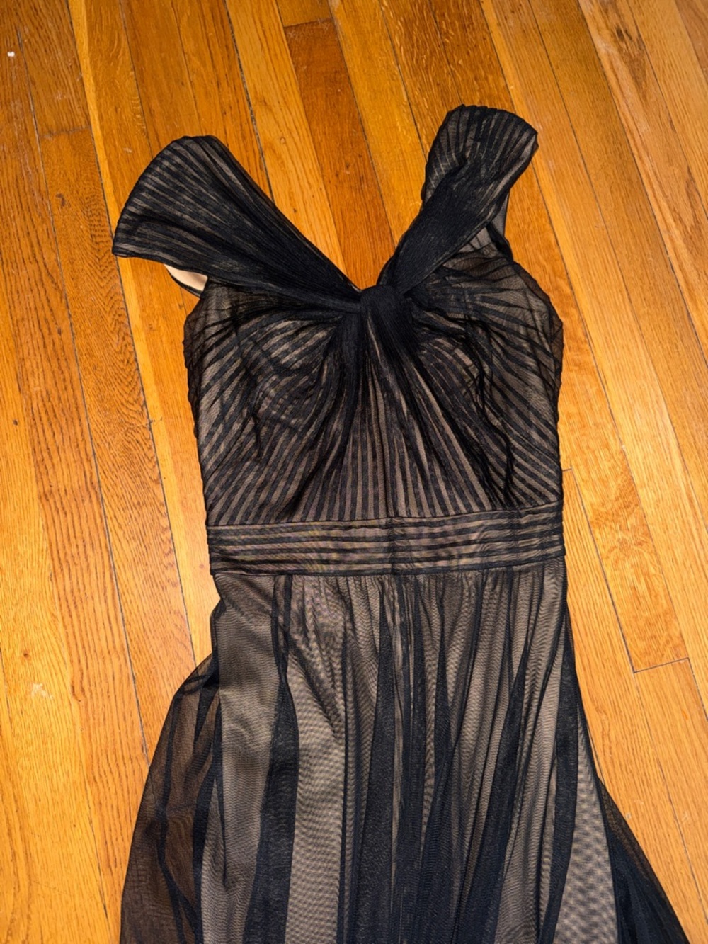 Tadashi Shoji portrait collar Black pleated Mesh Evening Gown maxi dress 10 - Picture 2 of 6